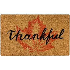 Kate Aurora Fall Harvest Thankful Leaf Bristled Outdoor Welcome Mat - 18"x30" - 1 of 3