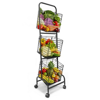 Fortune Candy 360° Rotation a3-Tier Metal Storage Cart Black