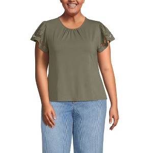 Lands' End Women's Lightweight Jersey Crew Neck Ruffle Sleeve Flowy Top - 1 of 4