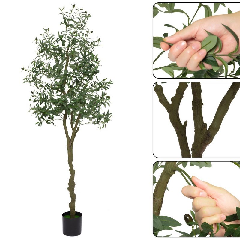Simulation Tree, Artificial Olive Tree Ornaments, Fake Potted Olive Tree For Modern Home Office Living Room Floor Decor, 5FT, 2 of 6