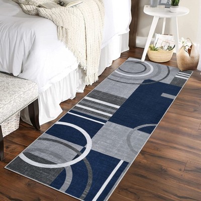 Geometric Rug Machine Washable Modern Contemporary Rug Foldable Non-Slip Abstract Square Circle Design Carpet Soft Low Pile Non Shedding Floor Cover