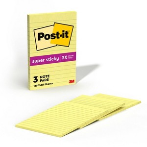 Post-it 4pk 4" x 6" Lined Super Sticky Notes 45 Sheets/Pad - Canary Yellow: Notepad, Post Its Notes Pads, College Rule - 1 of 4