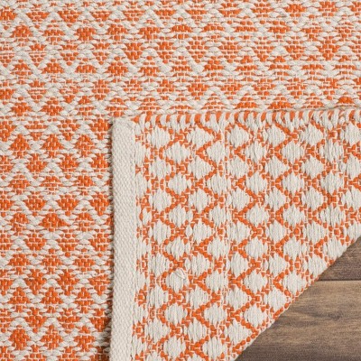 Ivory and Orange Handwoven Cotton Area Rug, 5' x 8'