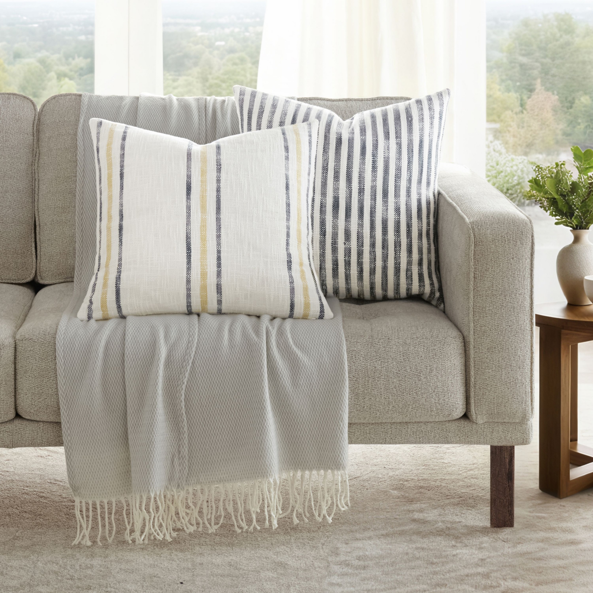 2-Pack Yarn-Dyed Patterns Mustard Throw Pillows - Becky Cameron, Mustard Yarn-Dyed Bengal Stripe / Yarn-Dyed Framed Stripe, 20 x 20