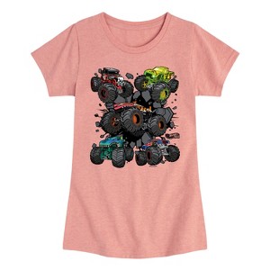 Girls' - Hot Wheels - Monster Truck Grids Fitted Short Sleeve Graphic T-Shirt - 1 of 4