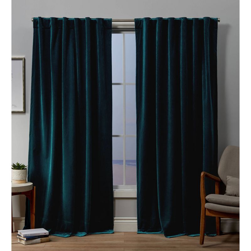 Set Of 2 Velvet Back Tab Light Filtering Window Curtain Panels - Exclusive Home, 1 of 14