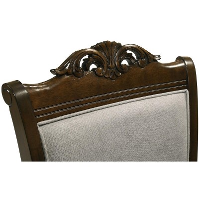 Gray and Chestnut High Back Upholstered Wood Arm Chair Set