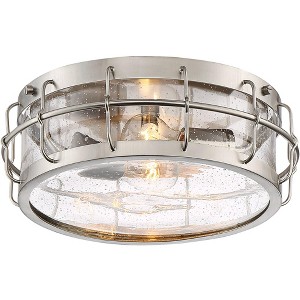 Possini Euro Design Aya Modern Industrial Ceiling Light Flush Mount Fixture 13 1/4" Wide Satin Nickel 2-Light Cage Clear Seeded Glass for Bedroom Home - 1 of 4