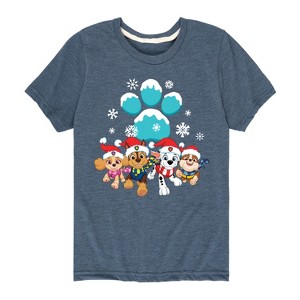 Boys' - Paw Patrol - Christmas Snowy Pawprint Skye Chase Marshall Rubble Short Sleeve Graphic T-Shirt - 1 of 4
