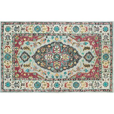 Handmade Gray and Multicolor Wool Tufted Rectangular Rug