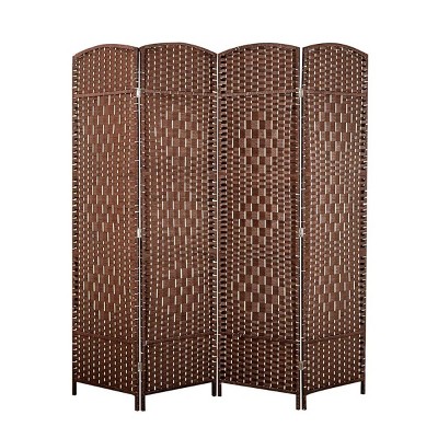 Sevobal Partitions and Room Dividers 4-Panel Foldable Wooden Partitions Folding Privacy Screens for Space Division and Decor, Brown,
