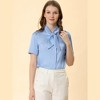 Allegra K Women's Work Tie Neck Short Sleeve Satin Elegant Button Down Shirt - 3 of 4