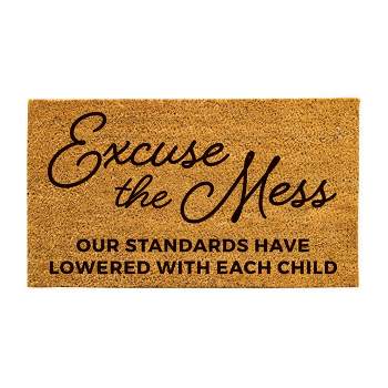 Evergreen 16 x 28 Inches Excuse the Mess Door Mat | Non-Slip Rubber Backing | Dirt catching Natural Coir | Indoor and Outdoor Home Decor
