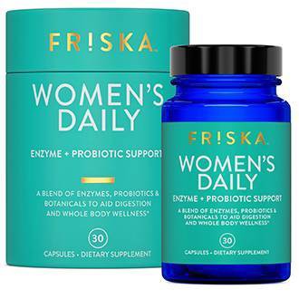 FRISKA Women's Daily Digestive Enzyme and Probiotics Supplement for Digestion, Immune, and Urinary Health - 30ct