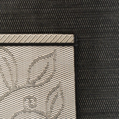 Black and Beige Floral Border Indoor/Outdoor Runner Rug