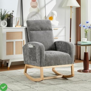 L-Shape Rocking Chair Nursery Glider Chair Nursery Chair w/High Back and Side Pocket Rocking Accent Armchair - 1 of 4