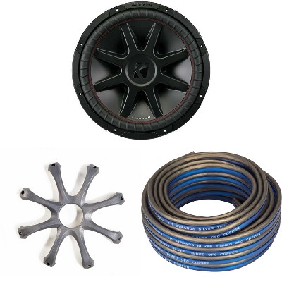 Kicker CompVR 15-Inch (38cm) Subwoofer, DVC, 2-Ohm, w/ GR150 Grill & Speaker Wire Bundle