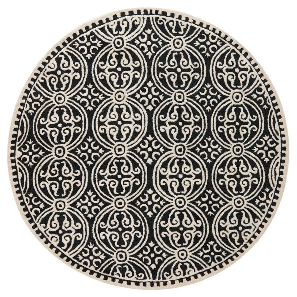 Black/Ivory Color Block Tufted Round Accent Rug 4' - Safavieh