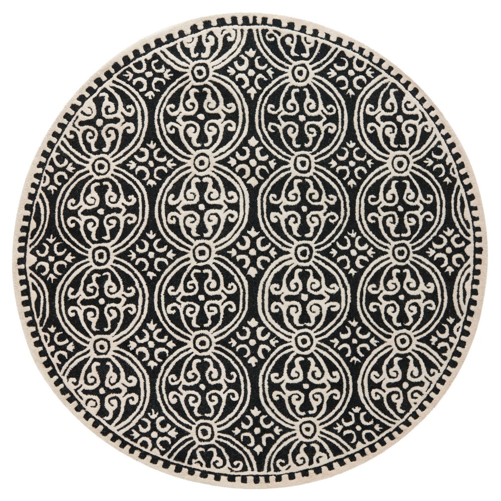 Black/Ivory Color Block Tufted Round Accent Rug 4'