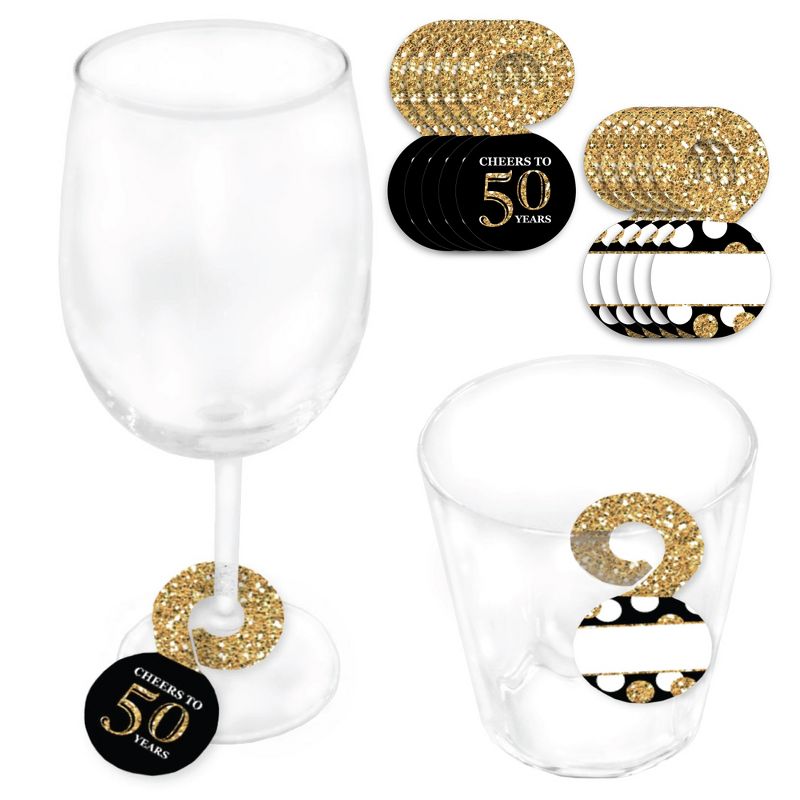 Big Dot of Happiness Adult 50th Birthday - Gold - Birthday Party Paper Beverage Markers for Glasses - Drink Tags - Set of 24, 1 of 9