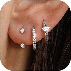 3-Pair 925 Sterling Silver Huggie Hoop Set - 14K Gold Plated CZ Cartilage Earrings, Hypoallergenic Stackable Jewelry Gift - 1 of 4
