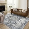 Boho Vintage Floral Faux Wool Area Rug Elegant Distressed Floor Mat for Living Room Bedroom Kitchen Living Room Dining Area Laundry Room and Entrance - 2 of 4