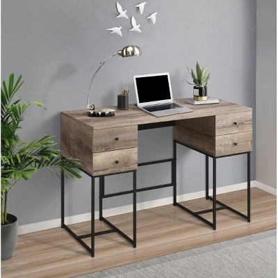 Vynxaria 4-Drawer Writing Desk in Rustic Oak Black Spacious Storage for Home Office Bedroom Industrial-Style Spaces