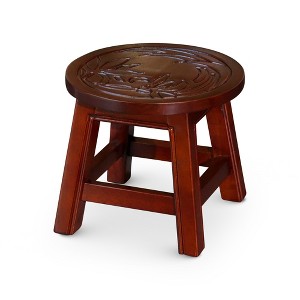 FONTOI Carved Wooden Step Stool with Floral Pattern, Ottoman Foot Stools for Living Room Bedroom, Dark Brown, 11"*10"*11" - 1 of 4