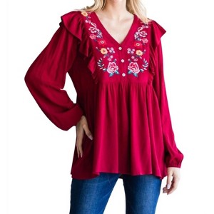 Women's Embroidered Babydoll Top - Jodifl - 1 of 3