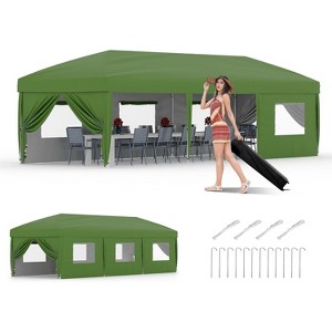 10x30 FT Heavy Duty Canopy Tent with 8 Removable Sidewalls, Portable Roller Bag, 3 Height Settings, 8 Weight Bags, 8 Stakes & 6 Guy Ropes - 1 of 4