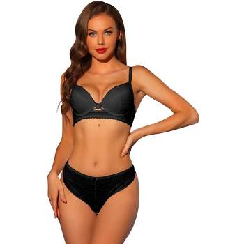 Allegra K Women's Lace Minimizer Adjustable Wide Straps Full Coverage Wireless  Bra And Panty Black 36b : Target