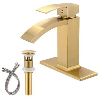 BWE Waterfall Single Hole Single Handle Bathroom Faucet in Brushed Gold