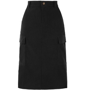 Allegra K Women's High Waisted Elastic Back Corduroy Midi Cargo Skirts with Pockets - 1 of 4