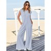 Imily Bela Womens Comfortable Summer Striped Short Sleeve Wide Leg Jumpsuit with Buttons Pockets for Beach Everyday - 3 of 4