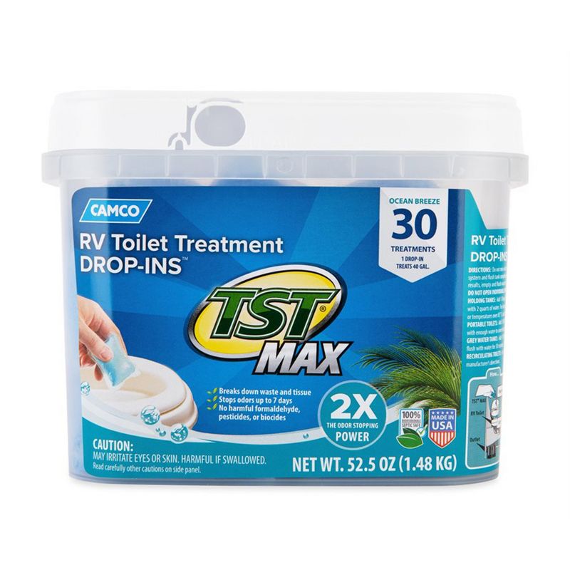 Camco TST MAX 30 Drop-Ins Ultra Concentrated Toilet Waste Odor Treatment for RV and Marine Boat Holding Tanks, Fresh Ocean Breeze Scent, 3 of 7