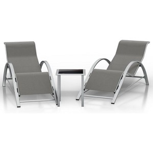 Patio Chaise Lounge Set of 3, Outdoor Reclining Pool Chairs with Side Tables All-Weather Sun Loungers for Poolside, Beach, Balcony - 1 of 4