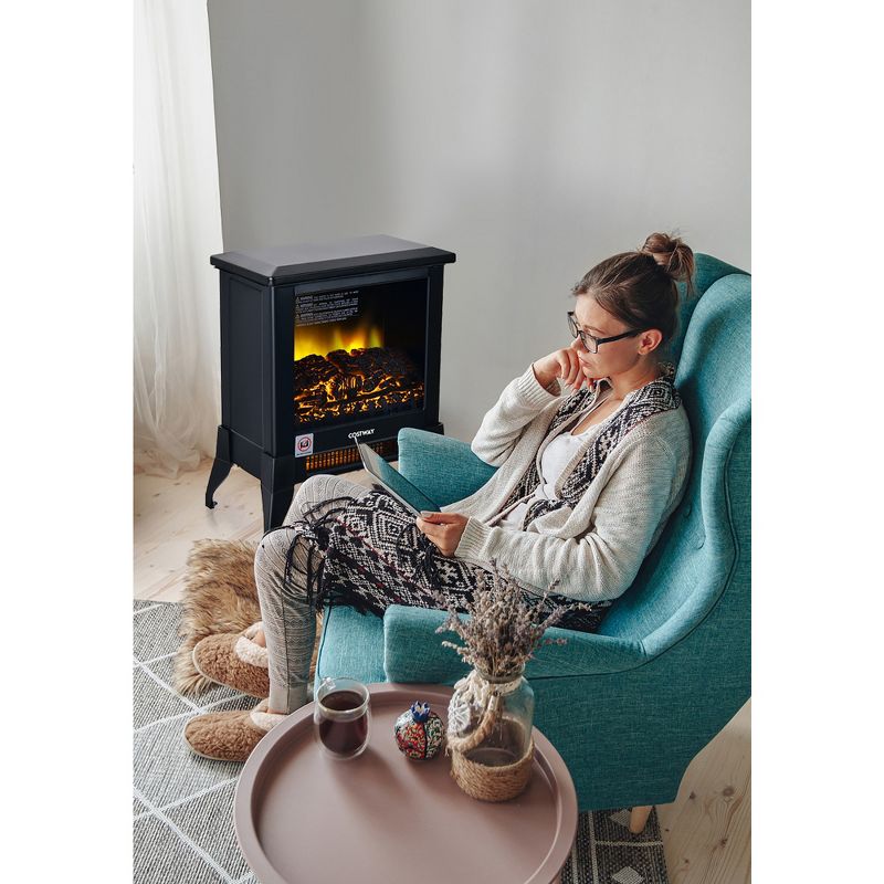 Costway 18''  Electric Fireplace Stove Freestanding Heater W/ Flame Effect 1400W, 5 of 11
