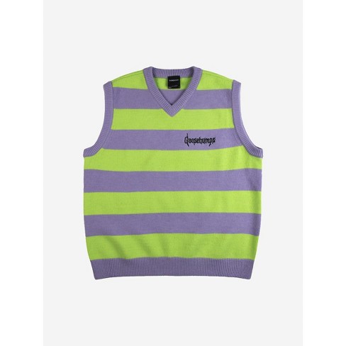 Goosebumps Logo Men's Purple And Green Striped Sweater Vest : Target