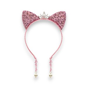 Summer Crystal - Small Sequin Cat Ears Headband with Pearl Earring Pendants - 1 Pack - 1 of 4