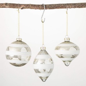 4"H  4.75"H and 5.25"H Sullivans White Striped Drop Ornaments - Set of 3  White Christmas Ornaments - 1 of 2