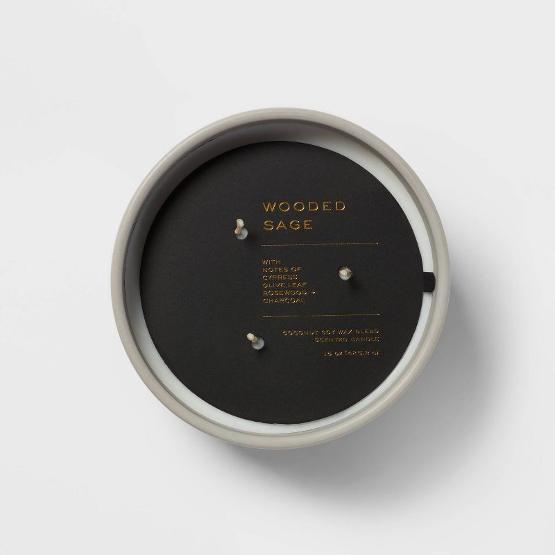 15oz Ceramic Jar 3-Wick Black Label Wooded Sage Candle - Threshold&#8482;, 5 of 9