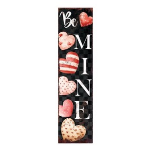HomeRoots 36" Black White And Pink Solid Wood Be Mine Valentine's Day Porch Sign - 1 of 4