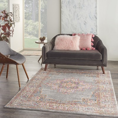 Gray Geometric Synthetic Boho-Chic Area Rug