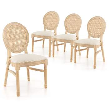 Tangkula Dining Chairs Set of 4 French Style Kitchen Chair w/ Hand-Woven Rattan Backrest
