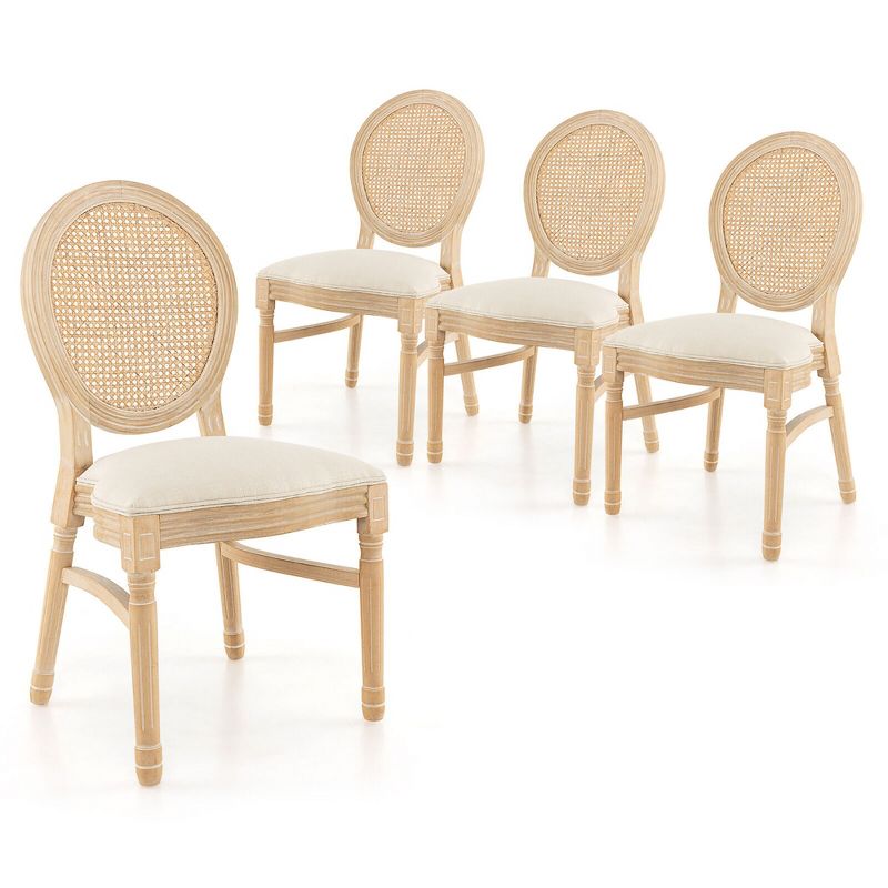 Tangkula Dining Chairs Set of 4 French Style Kitchen Chair w/ Hand-Woven Rattan Backrest, 1 of 10