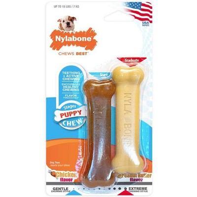 Nylabone Puppy Chew Petite Twin Pack - Chicken & Peanut Butter Nylon Chews(3.75" - 2 Pack)