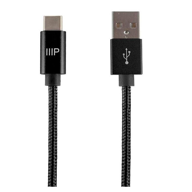 Monoprice Nylon Braided USB C to USB A 2.0 Cable - 10 Feet - Black | Type C, Fast Charging, Compatible With Samsung Galaxy S10 / Note 8, LG V20 and, 1 of 3
