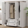 4-Door Wardrobe Armoire Closet with 2 Drawers, Spacious Storage for Bedroom, Living Room, White/Brown - ModernLuxe - 3 of 4