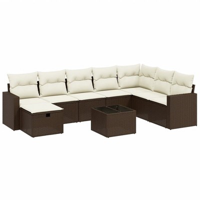 vidaXL 9 Piece Patio Sofa Set with Cushions - Brown and Cream without Storage
