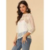 INSPIRE CHIC Women's 3/4 Sleeves Ruffle Mock Neck Sheer Lace Blouse - 4 of 4